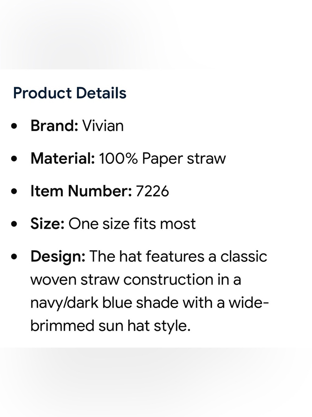 Vivian Navy Wide-Brim Sun Hat for Women 100% paper - Picture 6 of 9